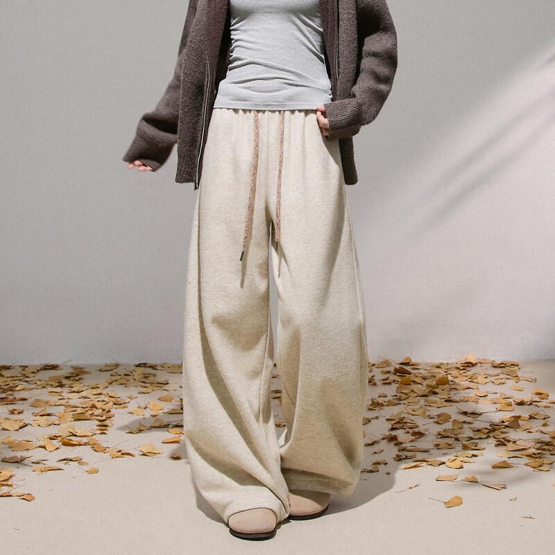 Women's Brushed Loose Drawstring Wide-Leg Pants