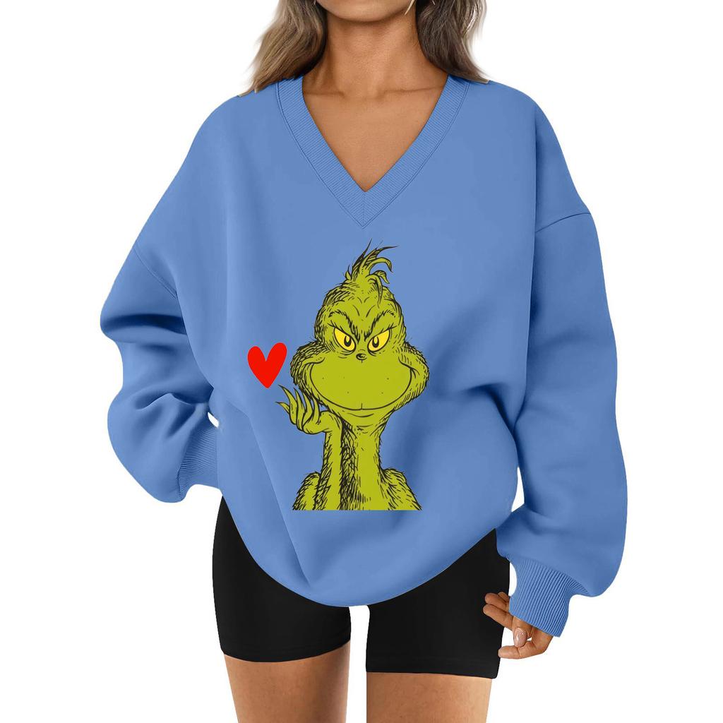 Women's Loose And Comfortable Letter V-neck Sportswear Long-sleeved Sweatshirt Daily Matching Clothes