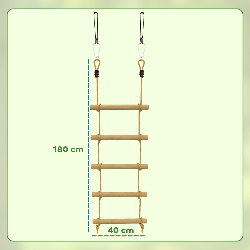 5 Step Climbing Ladder For Children With 2 Carabiners And 2 Tree Straps For Ages 3 8 Years 40 X 3.5 X 180 Cm Natural