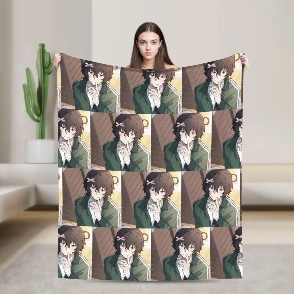 Anime Bungo Stray Dogs Blanket Coral Fleece Plush Print Multi-function Warm Throw Blankets for Sofa Bedroom Bedspreads