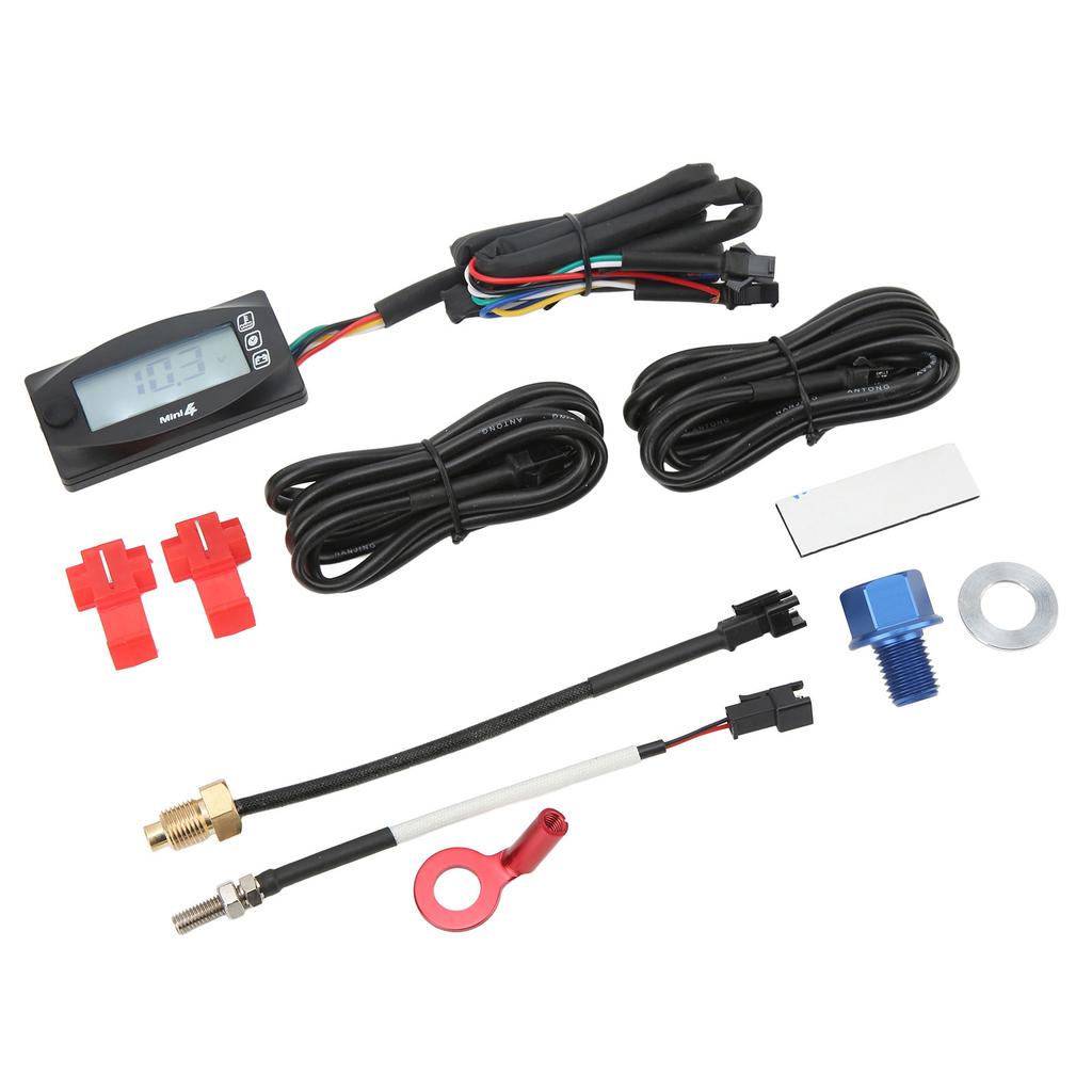 4 In 1 Motorcycle Thermometer Engine Oil Temp Voltage Time LCD Digital Display DC12V Universal