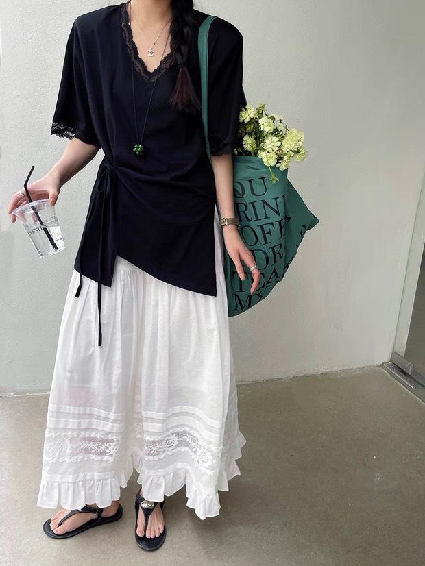 Spring 2026 Floral Lace Ruffled Women's Gentle Style Long Skirt