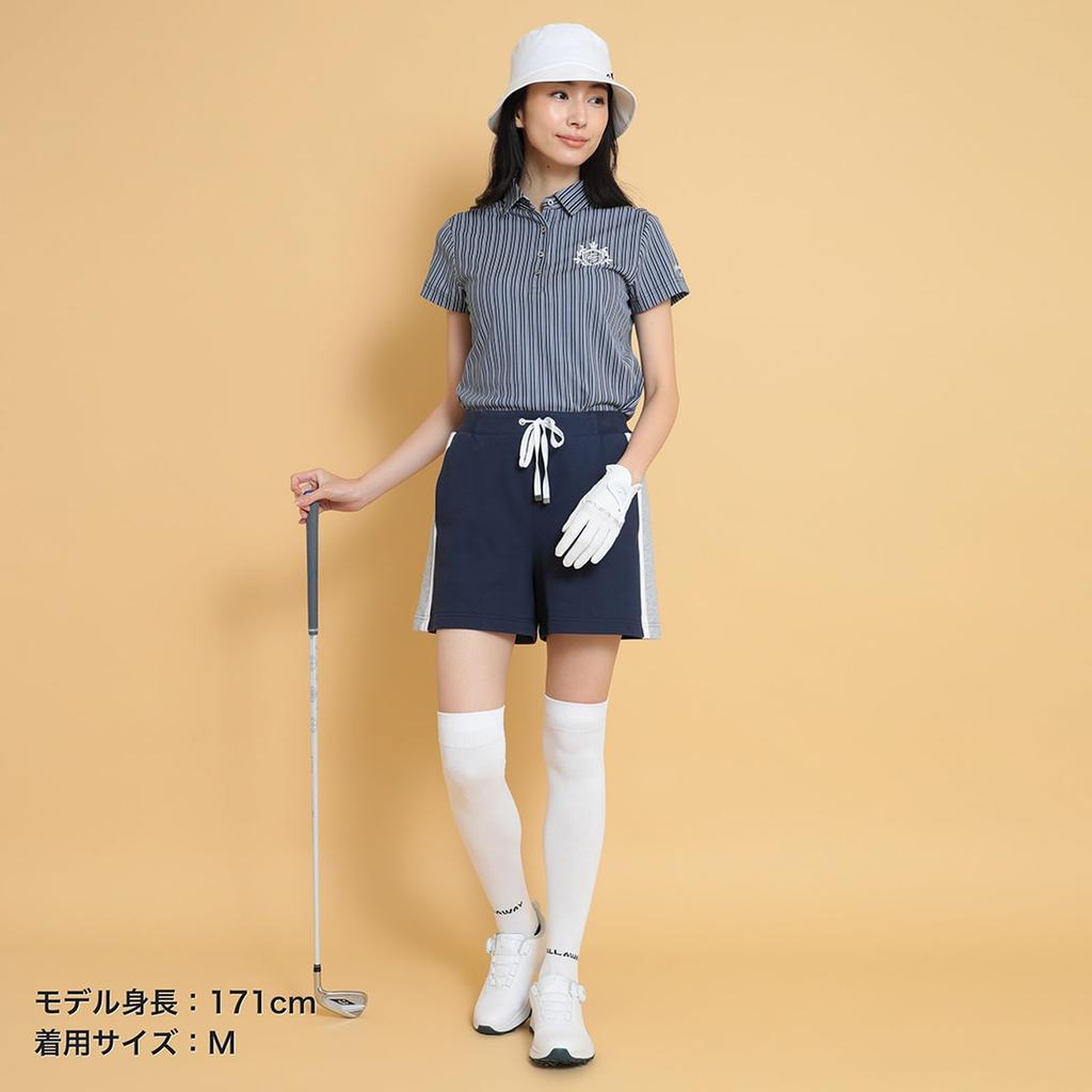 Short Sleeve Polo Shirt Quick Striped Golf C25134205 L [Callaway] Women's (Sweat Wicking, Drying, Pattern) / / 1120_Navy