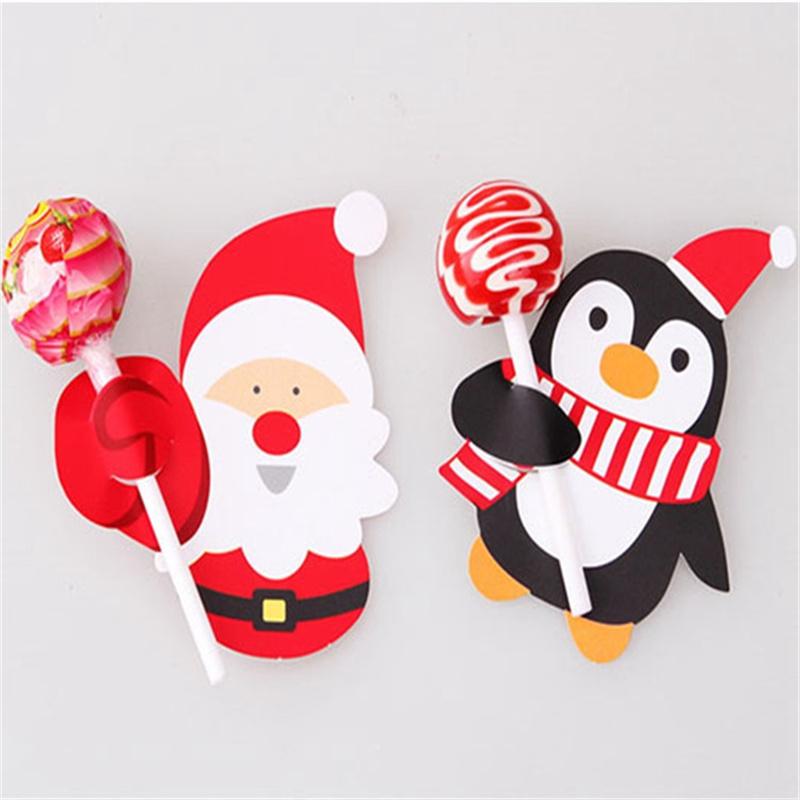 50Pcs Santa Claus Snowman Lollipop Paper Cards Christmas Lollipop Stick Safe Paper Candy Chocolate Xmas DIY Candy Decorations