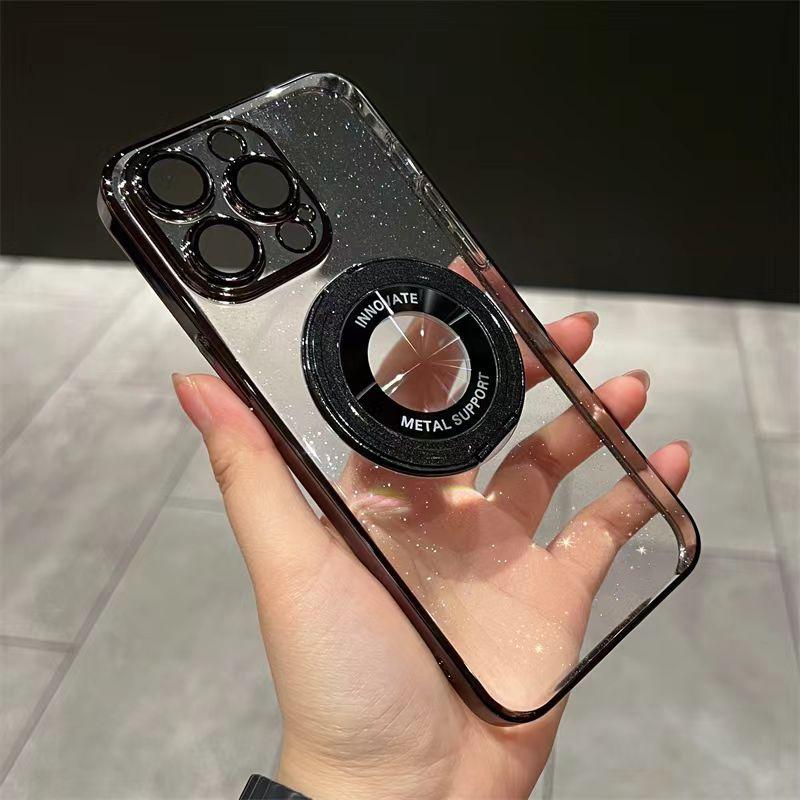 For IPhone 15 Promax Phone Case 360 Degree Rotating Magnetic Bracket for Apple 14 Electroplated PC Glitter 13 Tide