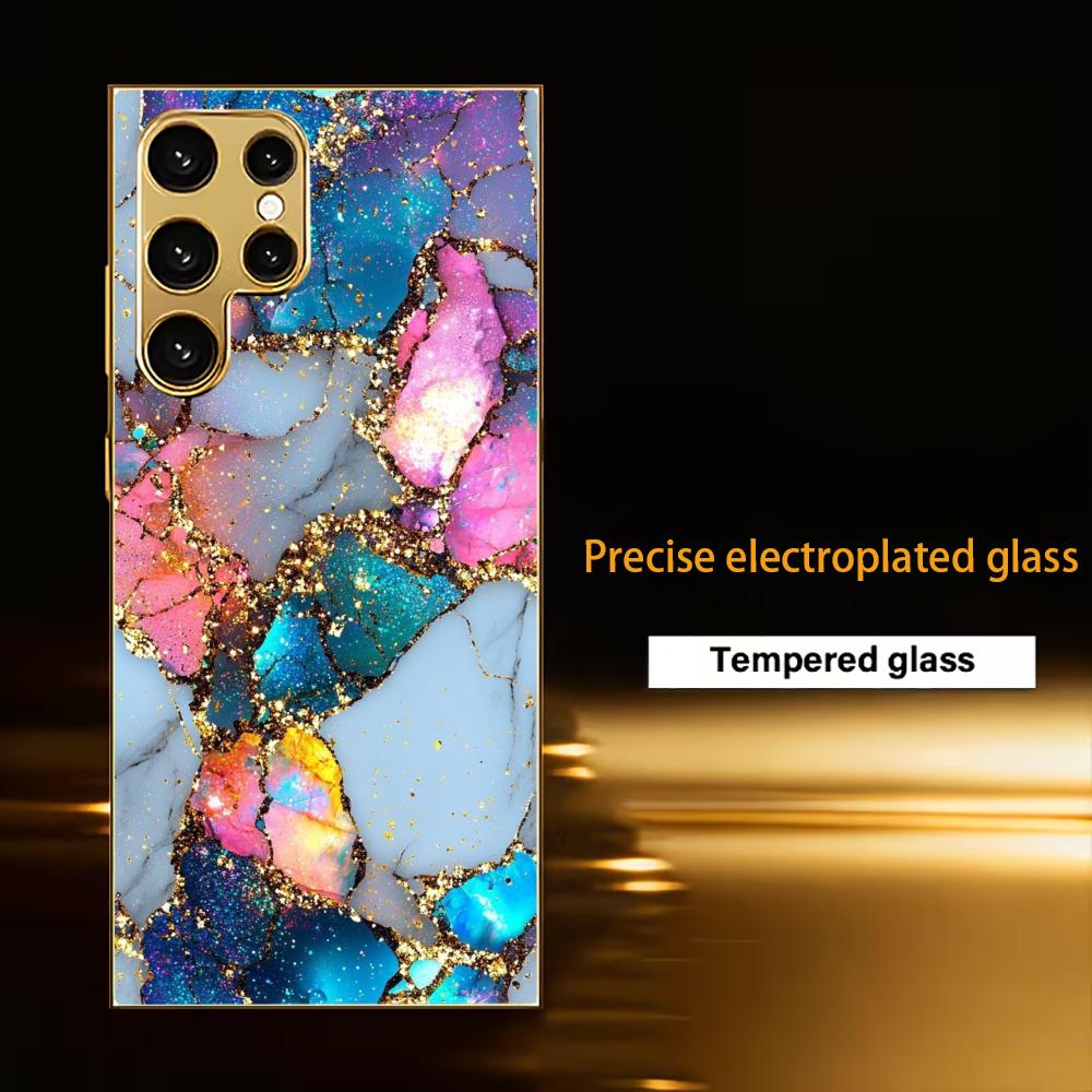 Farbige Steine Atmosphäre High-End Galvanik Glas Handyhülle für Samsung Galaxy S26 S25 S24 S23 S22 S21 FE, Ultra, Plus