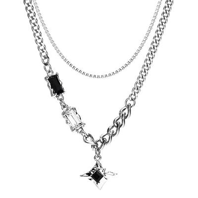 Vintage Doppelschicht viereckige Stern Anhänger Kette Halskette für Männer Frauen Y2K Schmuck Zubehör Geschenk