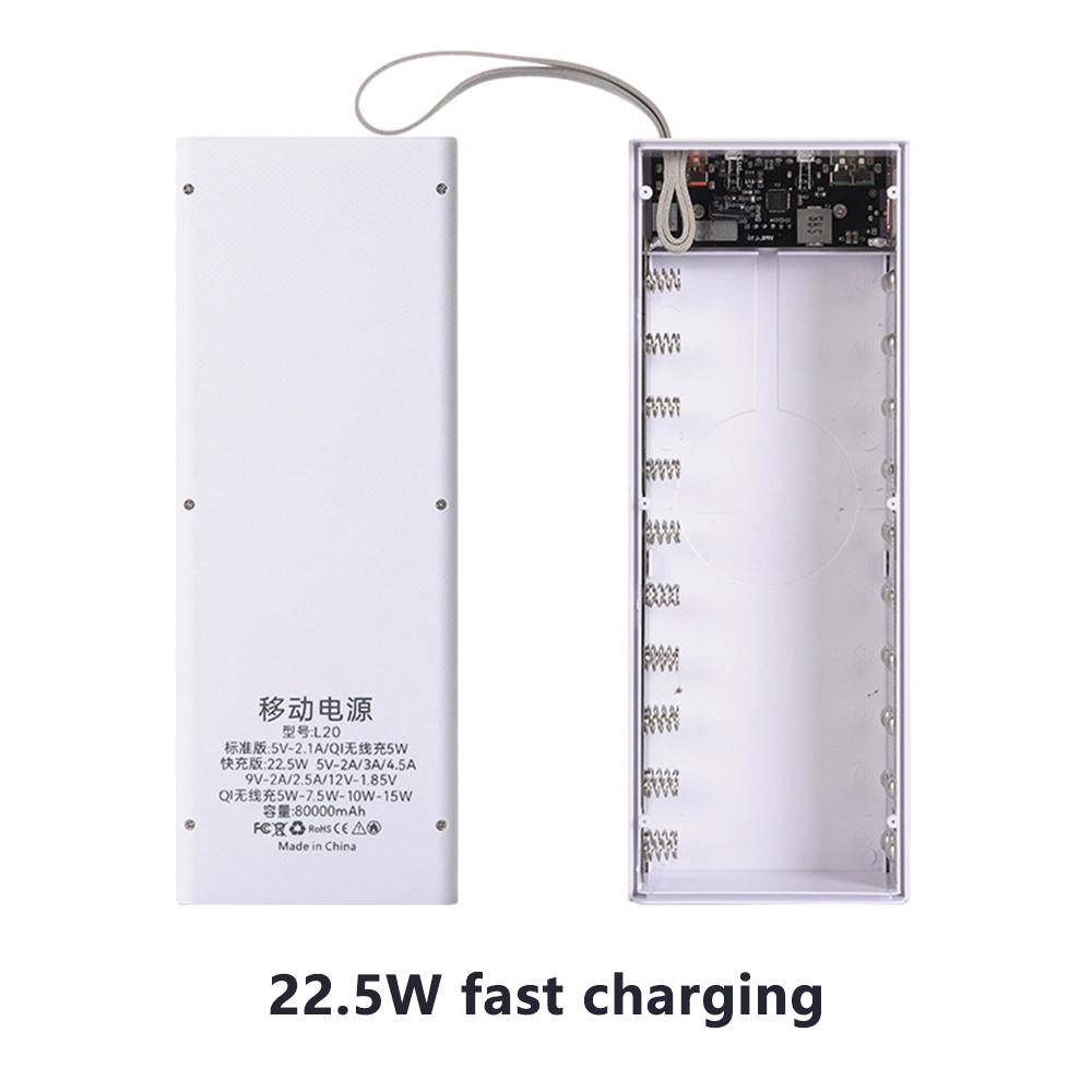 Accessible Power Bank Case 22.5W PD QC3.0 Quick Wireless Charging DIY Shell With LED Lighting 18650 Battery Storage Box 20*18650