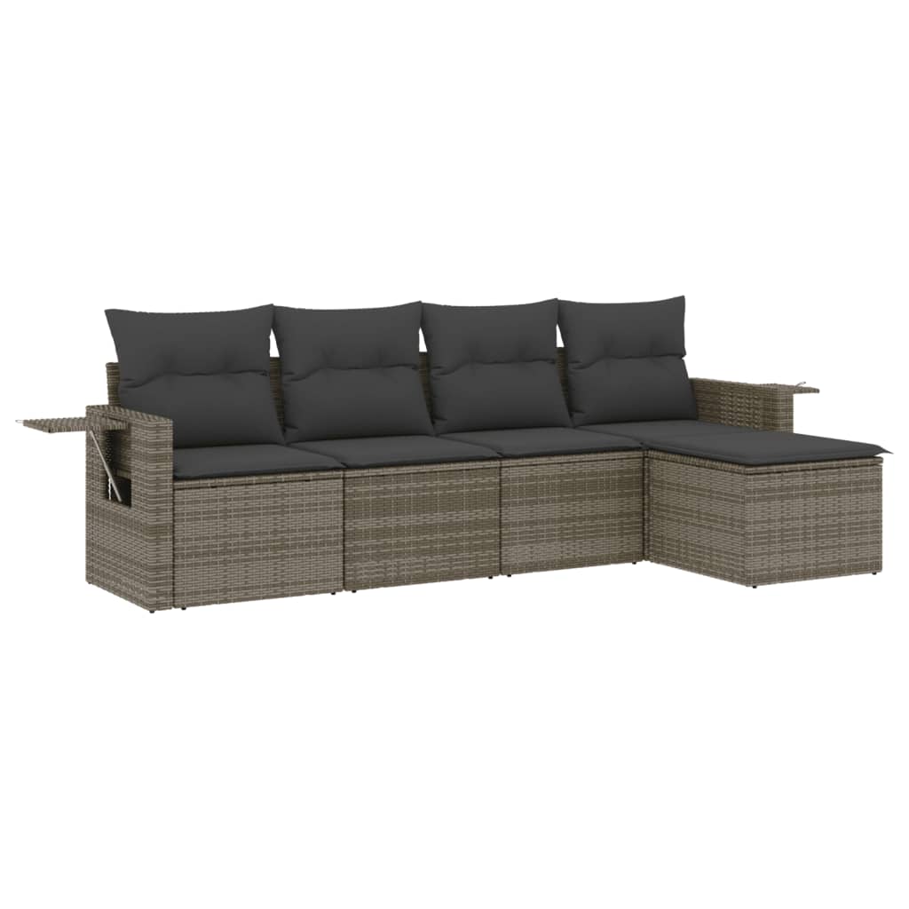 Vidaxl 5-Cz. Garten-Sitzgruppe, Kissen, Grauer PE-Rattan