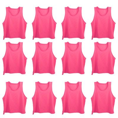 12Pcs Large Mesh Breathable Children Football Training Exercise Vest Rose Red Free Size