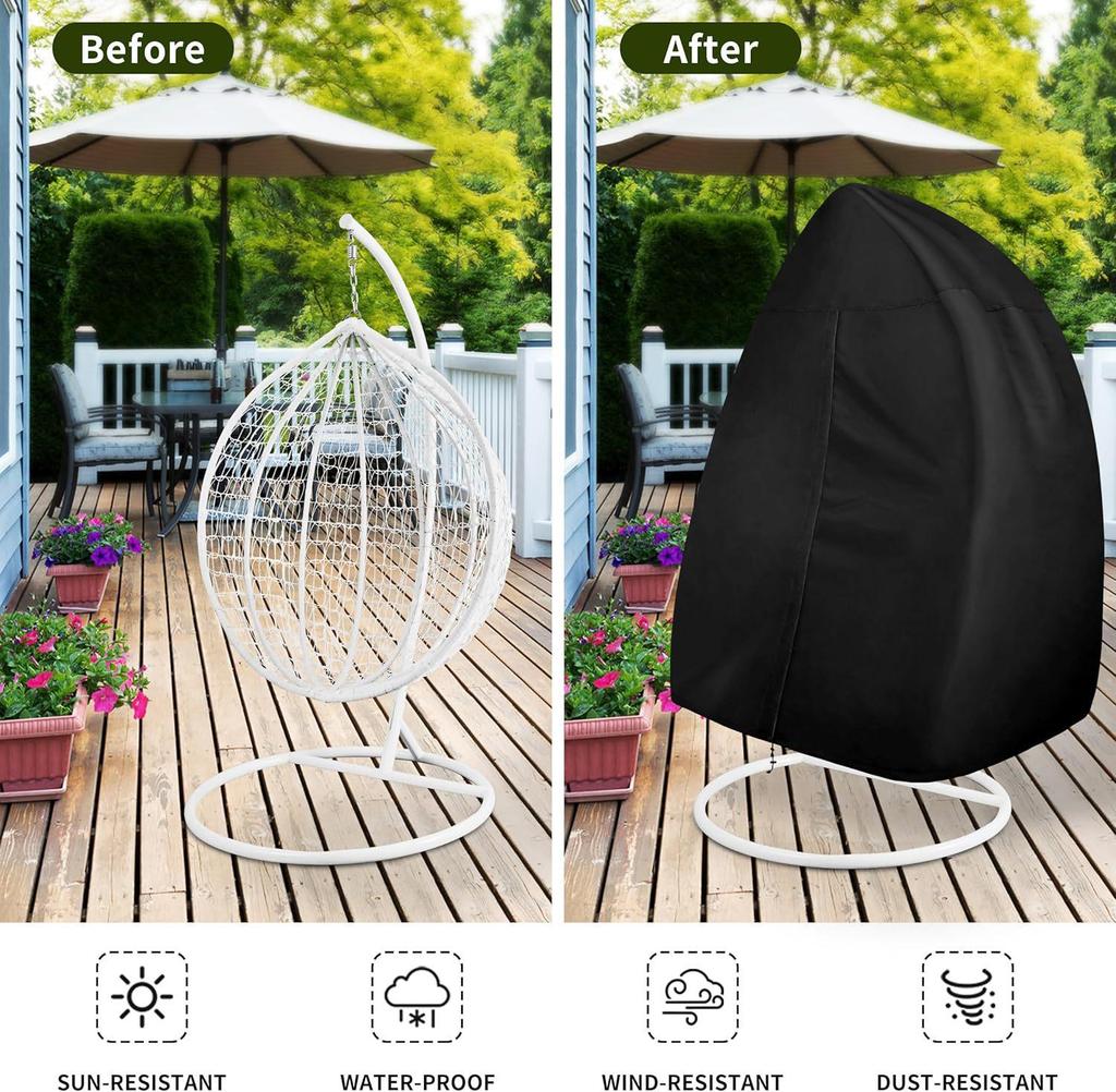 Waterproof Outdoor Egg Chair Cover, 210D Black Oxford Cloth, Dustproof and Weatherproof.