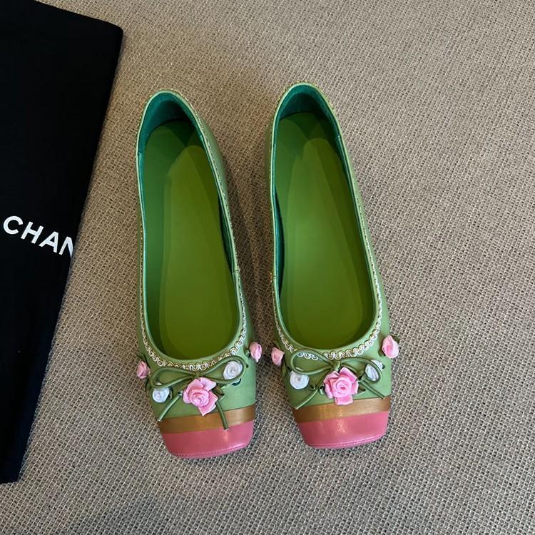 Lammfellversion~ Feenblumenlicht Mundschleife Ballerinas Damen Französisches Temperament Farbabstimmung Quadratische Zehenpartie Dicke Ferse Einzelne Schuhe