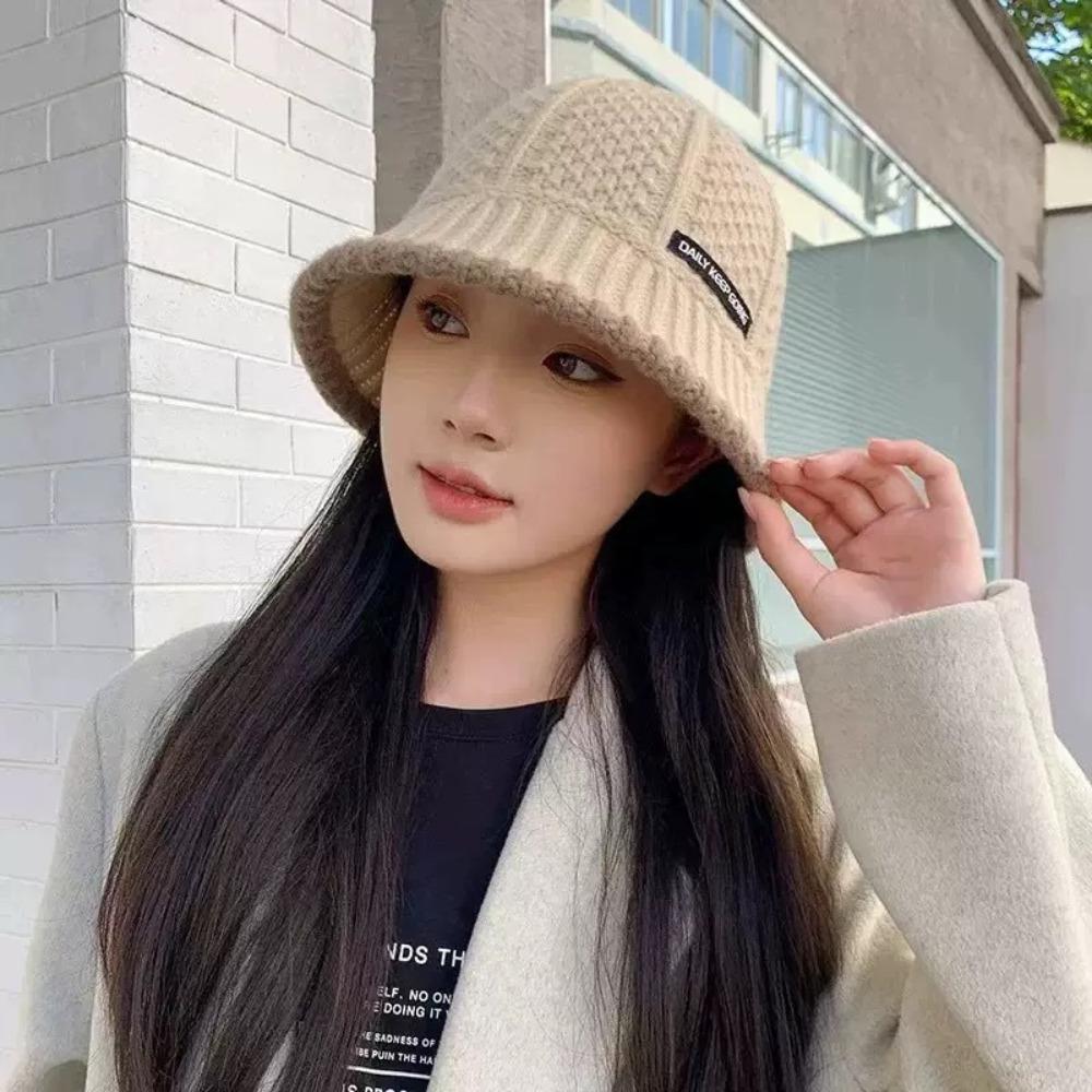 Windproof Knitted Bucket Hat Warm Women Fisherman Hat Fashion Wool Basin Cap Shopping Travel