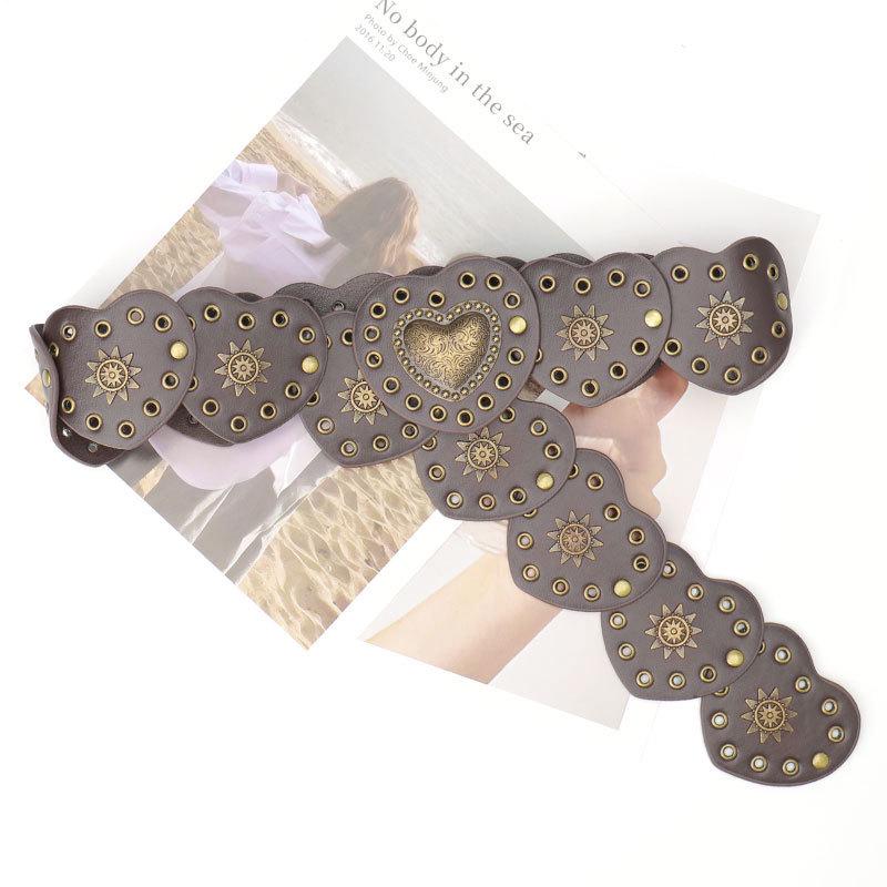 Женский кожаный ремень в стиле Y2K ретро с вырезом в форме сердца - Европейский и американский стиль, универсальный пояс кофейный