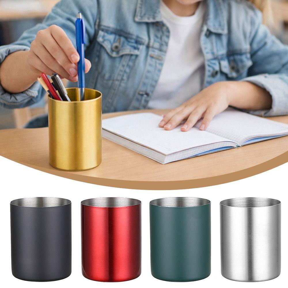 1pcs Thickened Pen Container Stainless Steel Stationery Storage Bucket Simple Pen Holder  Students