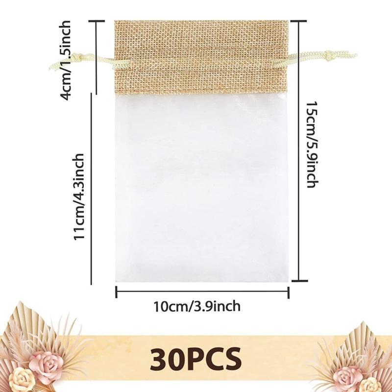 Multipurpose Pack of 30 Sturdy Organza Linen Drawstring Storage Bags for Jewelry Storage and Gifts Packaging Use