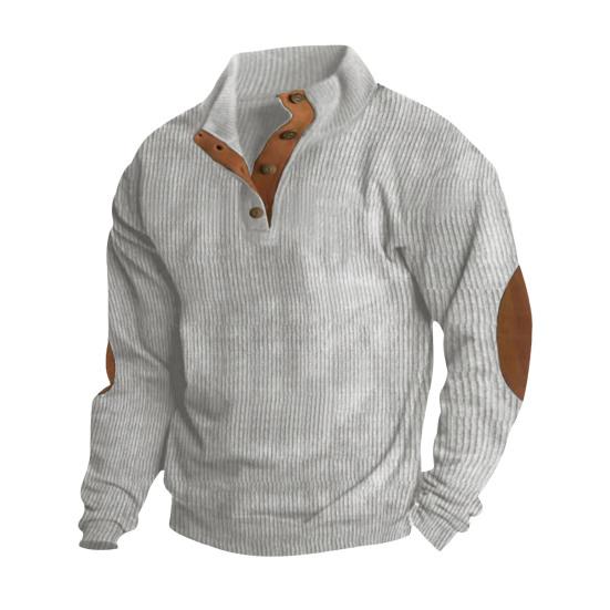 Весна Осень Мужской Топ Цветные Блоки Лоскутная Ретро Стиль Полуоткрытый Воротник Стойка Толстовка S светло-серый