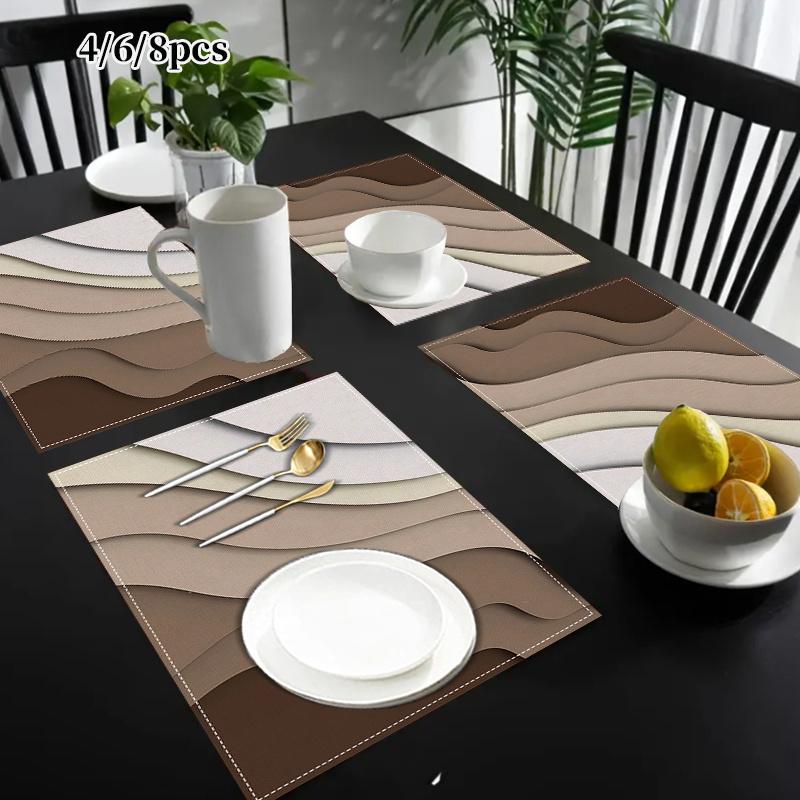 4/6/8 шт. Современный серый градиентный геометрический настольный флаг и подставки - Нейтральный серый льняной декор для стола, подходит для свадеб, вечеринок 4pcs