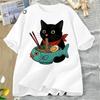 Cat Lover T Shirt Women Funny RaUnisex Cat TShirt Noodle Kawaii Japanese Food Cats Tee Casual Short Sleeve Round Neck Clothing Y2K