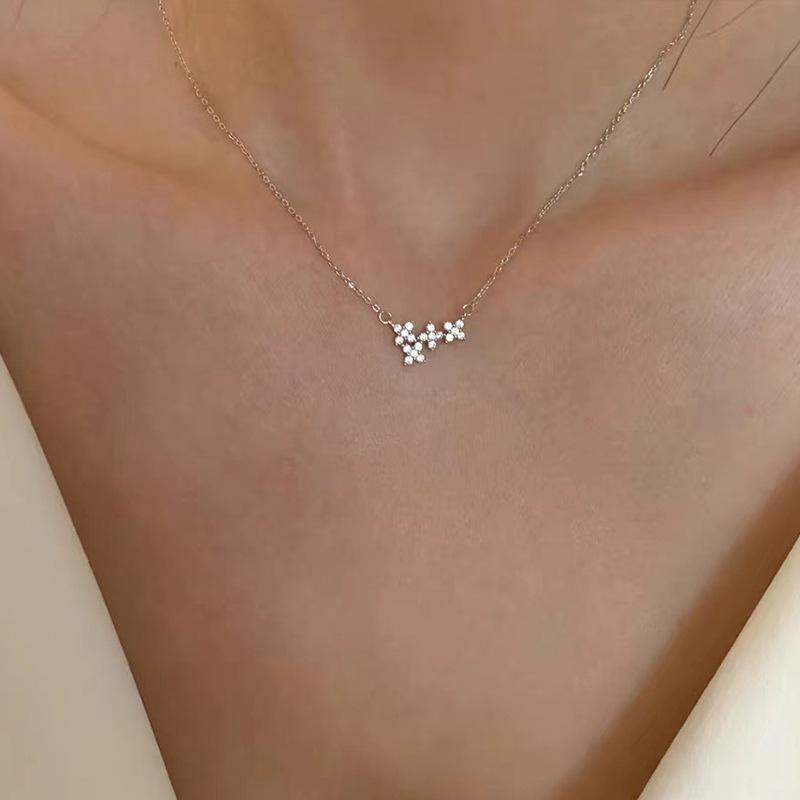 S925 Sterling Silver Four-leaf Clover Necklace Women's Exquisite High-end Feeling Full Diamond Pendant Fashion Gift