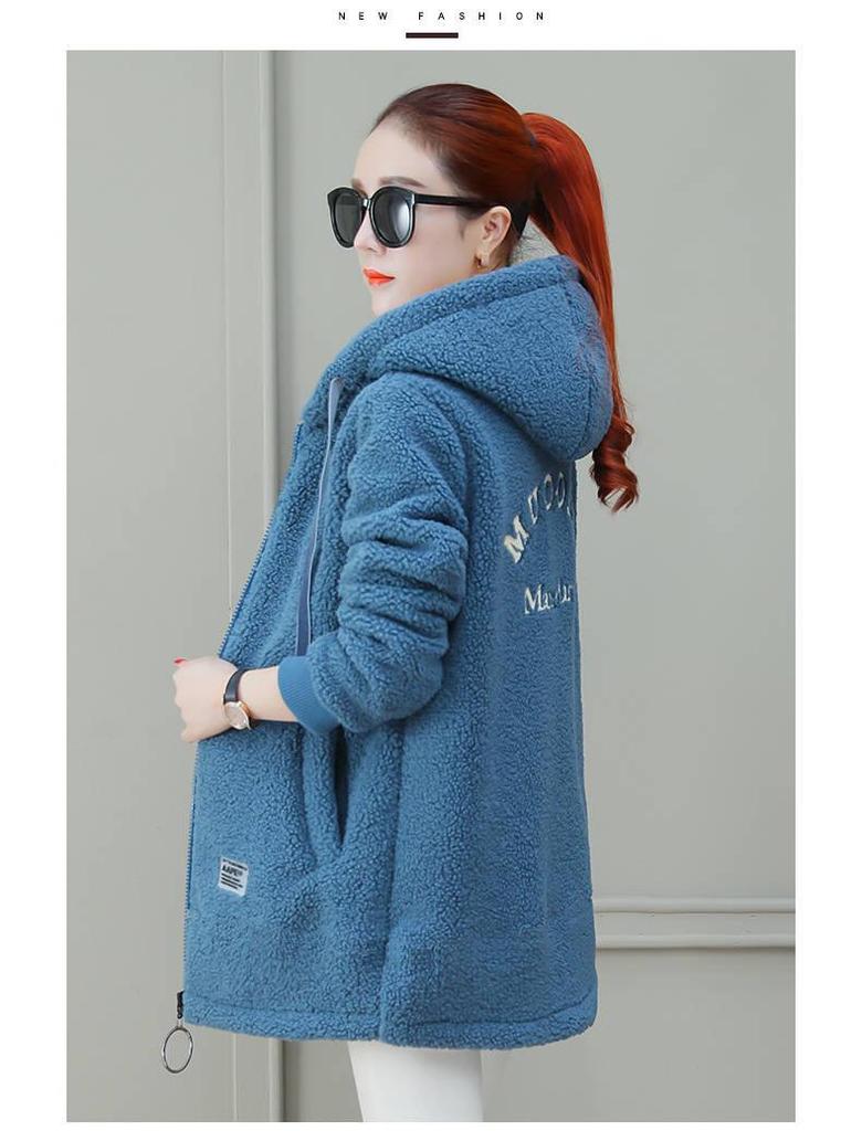 Women's Plush Mid-Length Imitation Lambskin Jacket - New for Autumn/Winter 2024, Loose Korean Style Cardigan