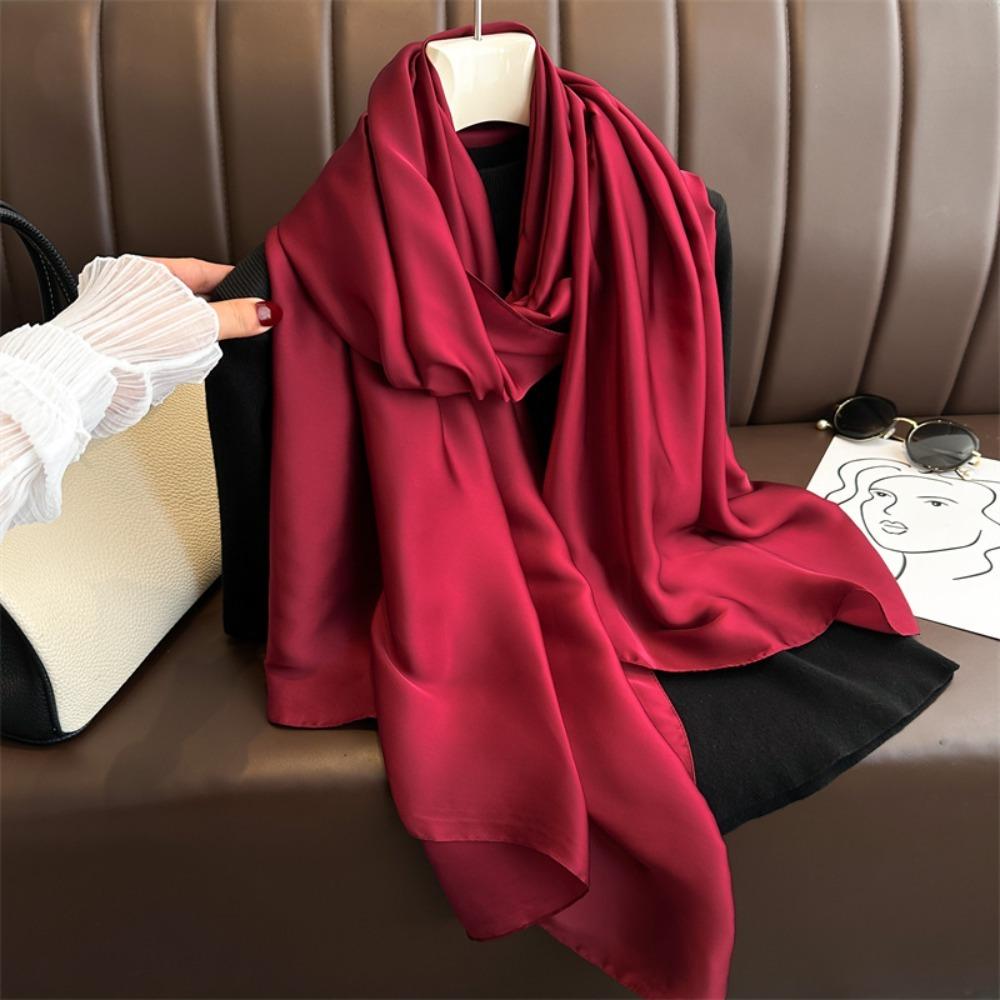 Breathable Spring Satin Scarf Silk Big Yarn Shawl Desert Headband Square Hijab Scarf  Gift