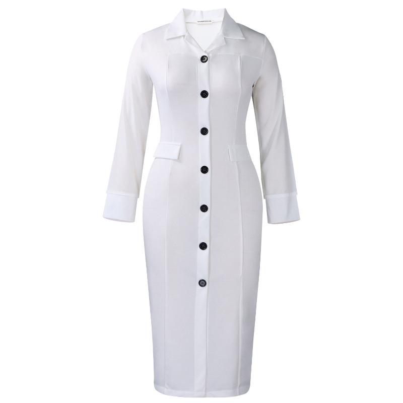 Women Elegant Business Long Sleeve Blazer Collar Patchwork Pencil Midi Dress