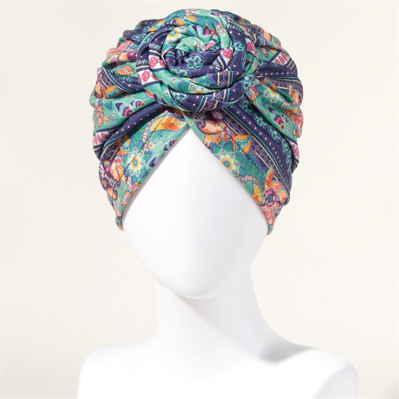 Neuer afrikanischer Druck Plissierter Turban Blumenmütze Vorgebunden Vorderknoten Elastisches Stirnband Elegant Damen Chemo Kappe Bandana Kopfbedeckung