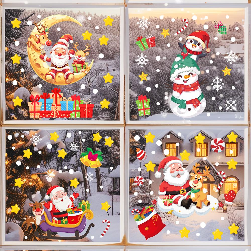 Christmas Stars Snowman Gift Box Santa Claus Glass Doors and Windows Decoration Beautification Wall Sticker