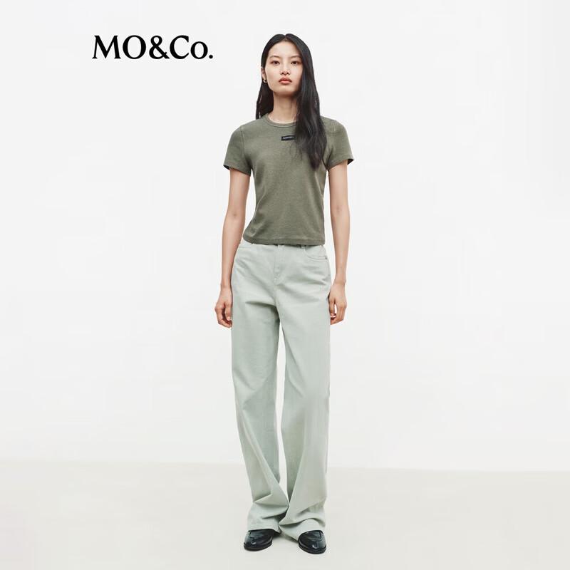 MO&Co. Women's Stretch Cotton Washed Rhinestone Short-Sleeve T-shirt