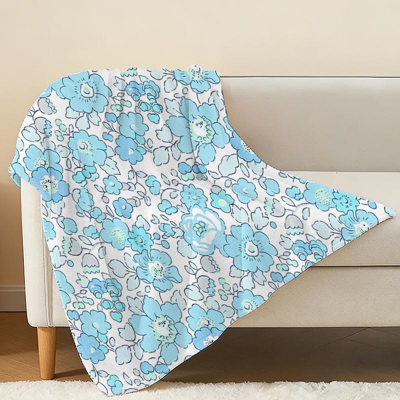 Printed Floral Flannel Blanket Soft Cozy Fleece with Fresh Colors, Ideal for Home Couch Naps, Dorm Beds, Christmas & Halloween Use