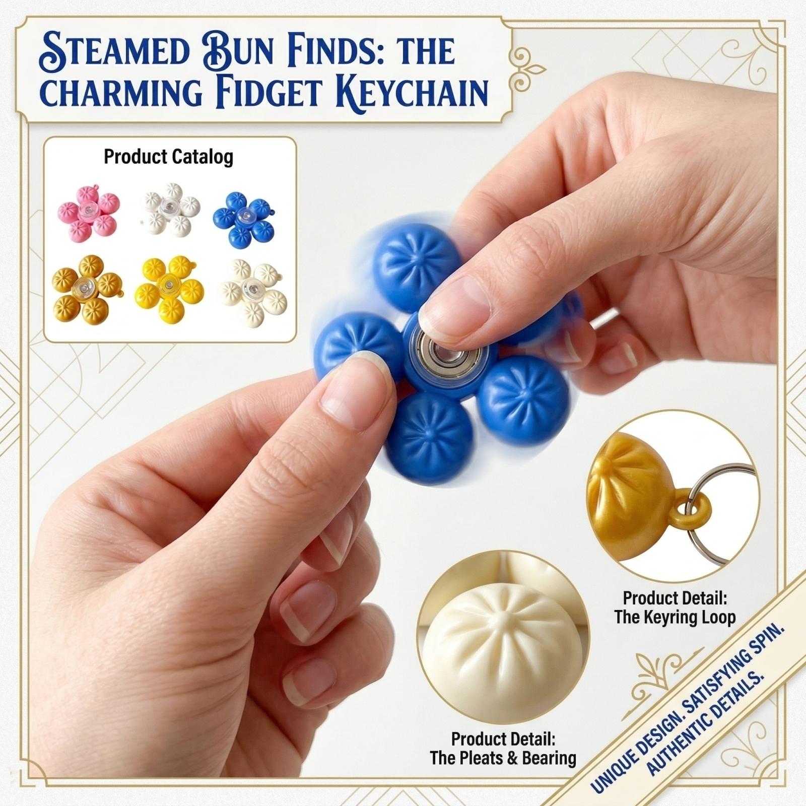 

Steamed Bun Fingertip Rotating Keychain One Size синий
