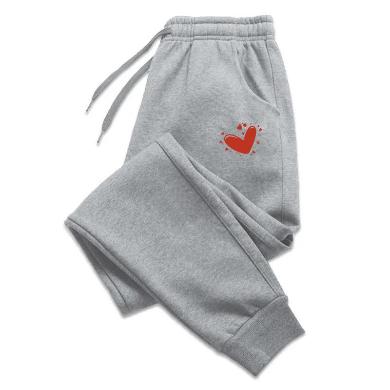 Women's Cute Heart-Shaped Printed Sports Pants With Autumn And Winter Velvet Long Pants Jogging Pants Casual Sports