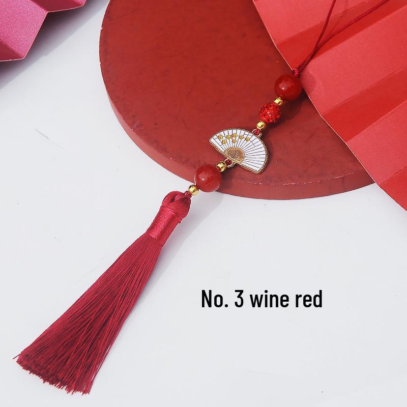 Ancient Style White Tassel Fan Pendant for Hanfu/Qipao Lapel or Phone