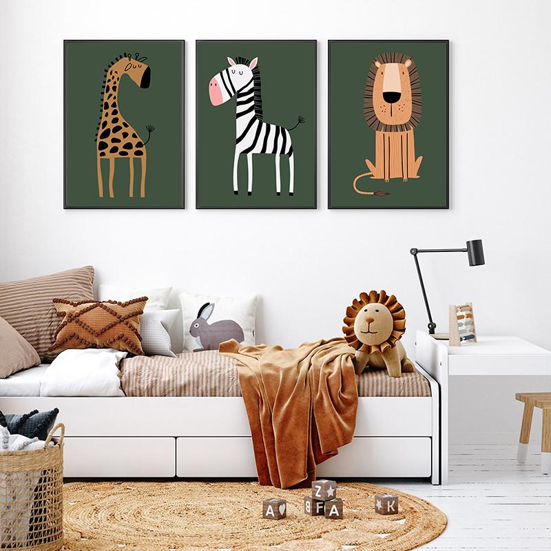 Child Room Safari Animals Lion Giraffe Zebra Poster Nursery Wall Art Canvas Painting Nordic Kids Bedroom Print Picture Decor