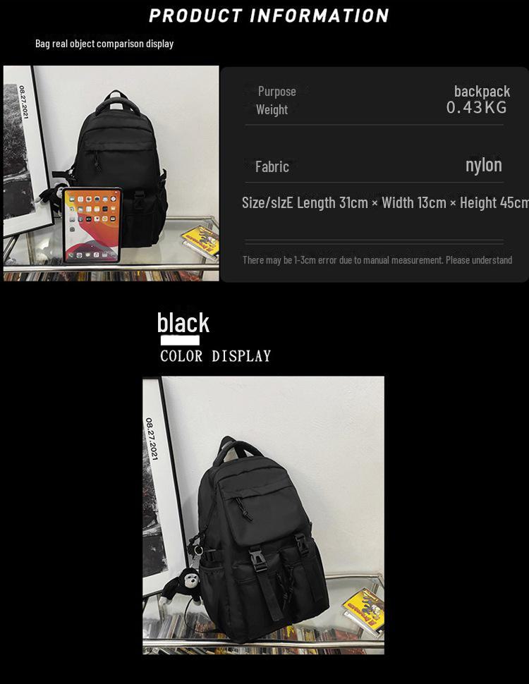 2022 Black School Backpack with Multiple Pockets & Large Capacity for Junior High Students