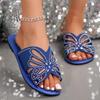 Women's Rhinestone Butterfly Slip-On - Sparkling Open-Toe Faux Cover Slippers with Rhinestone-Adorned Strap,B Party Wedding Beach Shoes