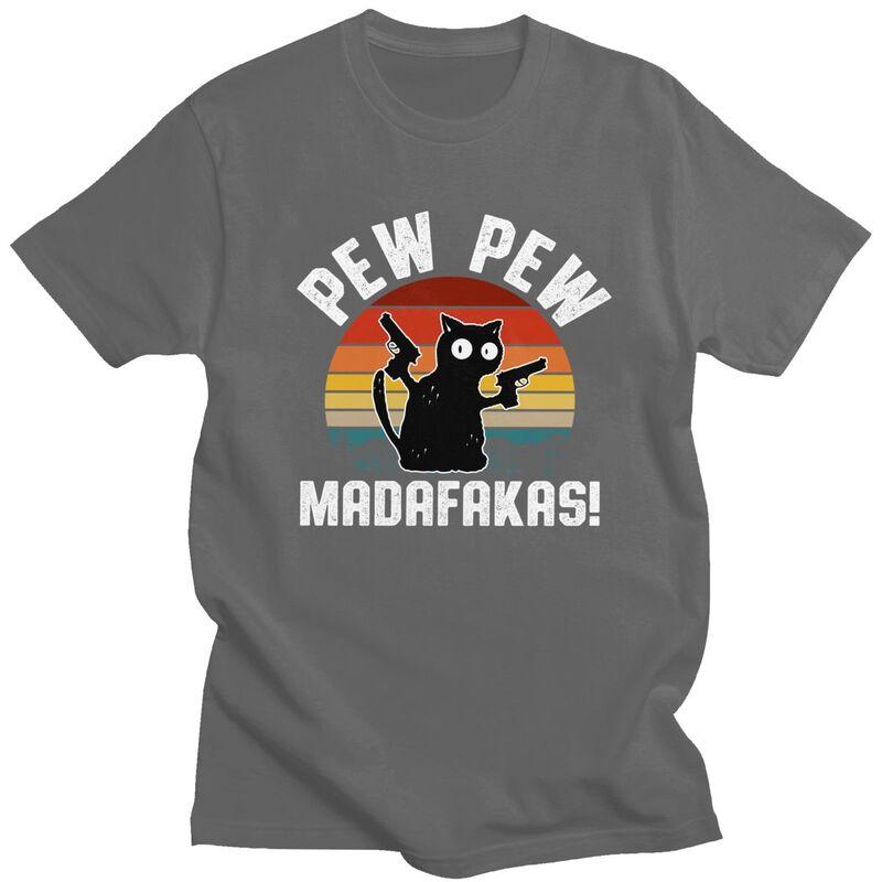 Custom Mens Retro Black Cat Pew Pew Madafakas T Shirt Short Sleeve Cotton Tshirt Tshirt Casual Tees Loose Fit Clothes