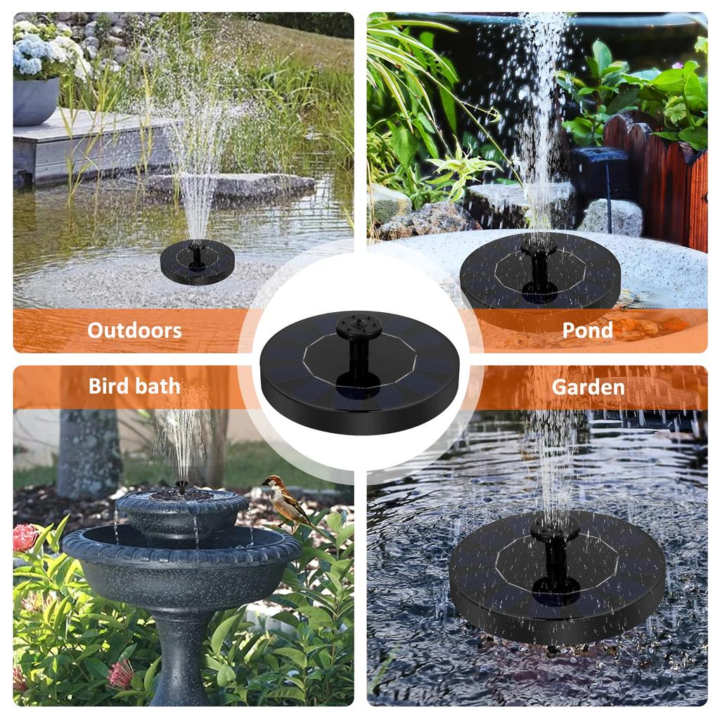 Diameter 13/18cm Solar Fountain ABS Floating Fountain Pump with 4 Fountain Styles Outdoor Solar Pond Pump for Garden Decoration