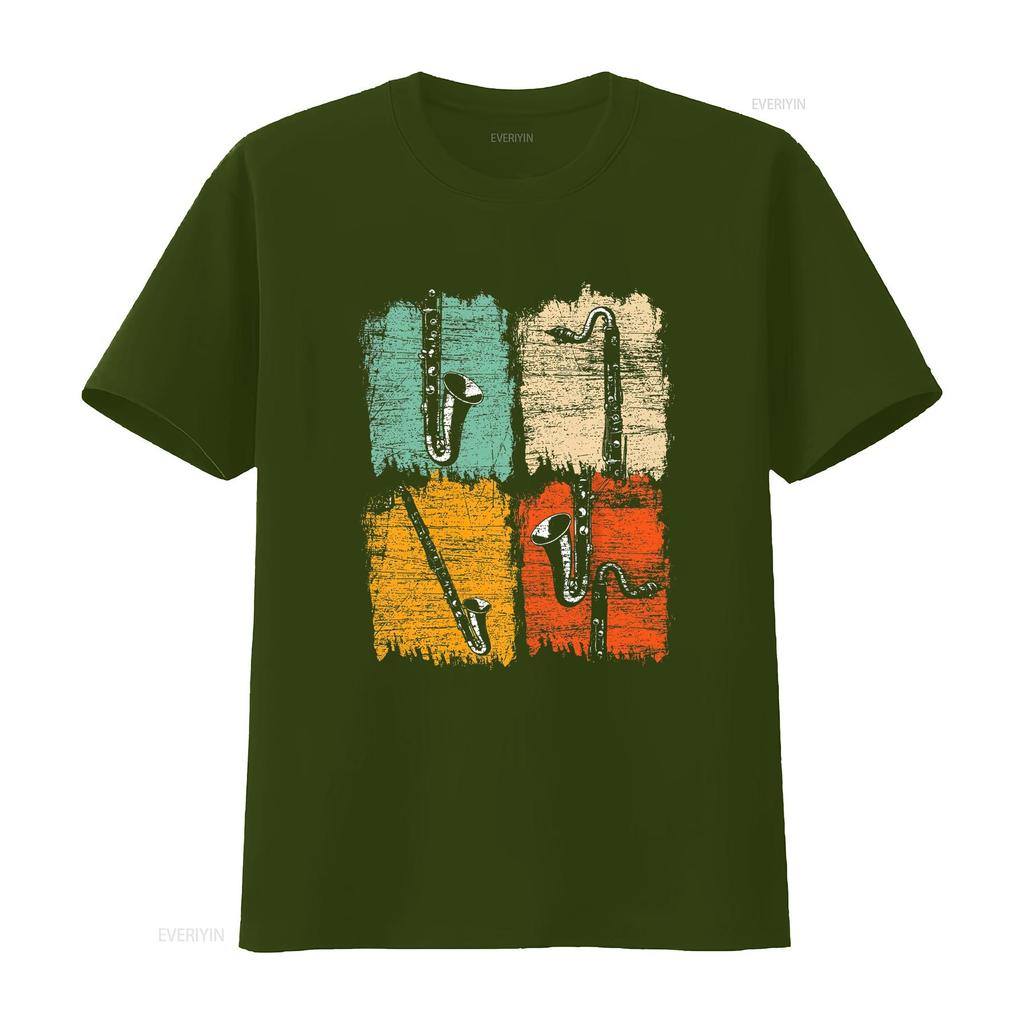 Retro Bass Clarinet T shirt vintage Washed Soft Comfortable designer clothes Casual Slightly homme streetwear Stylish graphic