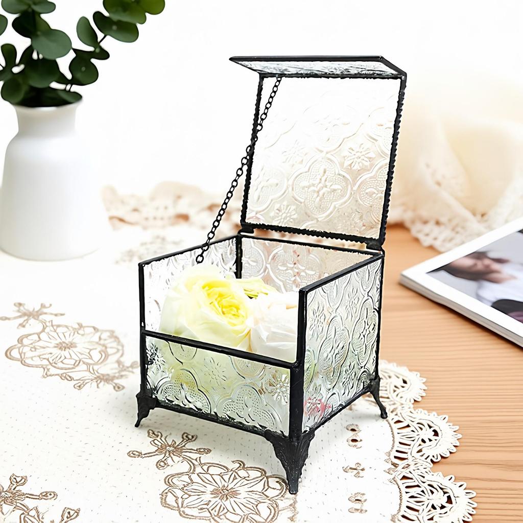 Retro Glass Jewelry Box for Rings, Earrings, and Wedding Decor