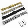 Universal Stainless Steel Bull Ring Watch Band with Curved Ends and Double Push Butterfly Clasp - 18/20/22mm