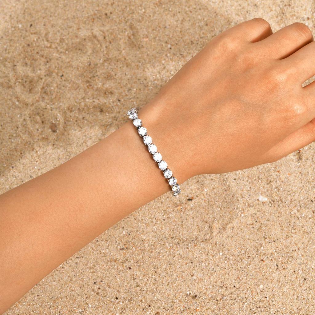 Classic Charm Tennis Bracelet for Women, AAA Zircon Stainless Steel Chain Bracelet, Wedding Birthday Party Jewelry Waterproof
