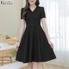ZANZEA Women Elegant Lapel Collar Casual Short Sleeve Dress