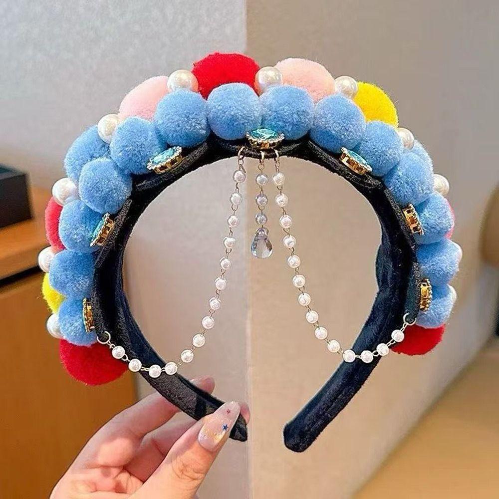 Pearl Beijing Opera Headband Tang Suit Hair Hoop Hanfu Headwear Chinese New Year Headwear  Girls