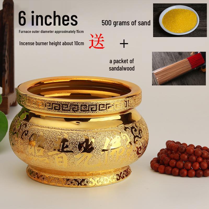 Small Ceramic Buddha Incense Burner with Golden Sand