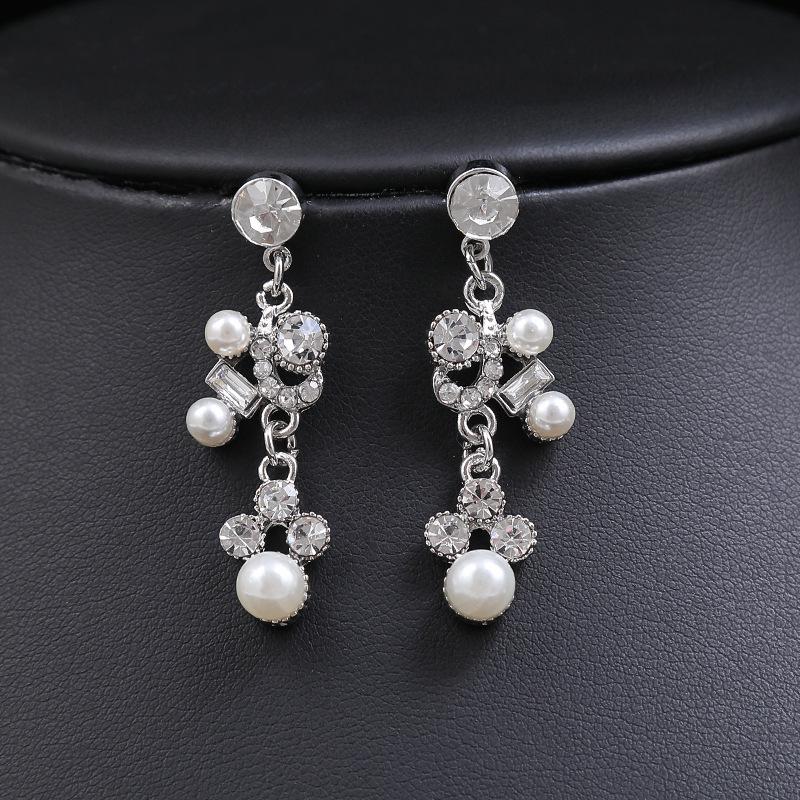 Bridal Dress Personality Pearl Necklace Earrings Set Femininity Alloy Droplet Shape