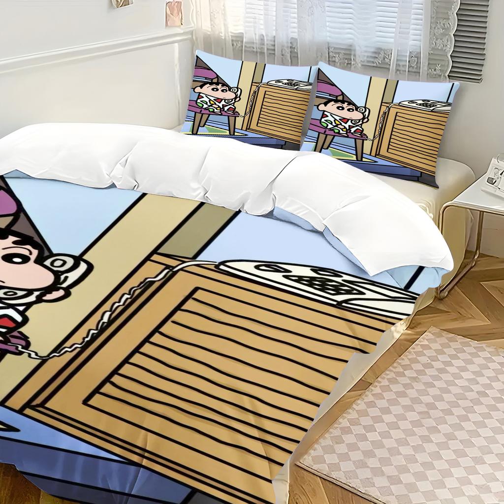 Påslakan Crayon Shin-chan Tecknad Japanska serier Hem Tryckt Kuddfodral Set Vuxen Sovrum Barn Täcke Sängkläder