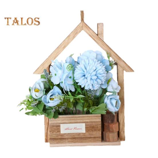 Hölzerner Wandpflanzkasten mit künstlichen Blumen, eingetopften künstlichen Blumen, Heimwanddeko, künstlichen Topfpflanzen für Garten, Terrasse, Wohnzimmer, Schlafzimmerdekoration