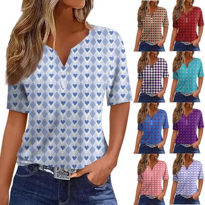 Women's T Shirt Tee Print Button Short Sleeve Daily Weekend Fashion Basic V- Neck Regular Top Summer